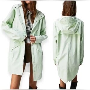 Rains Hooded Coated-Shell Jacket In Light Green Size L NWT